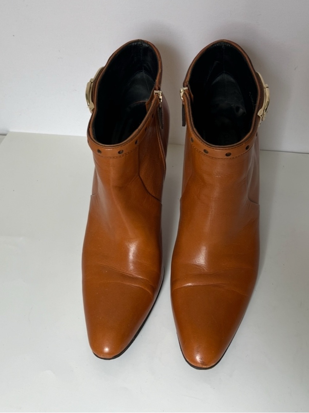 Gucci Tan Leather Ankle Booties with Gold Buckle 10B - Picture 7 of 15